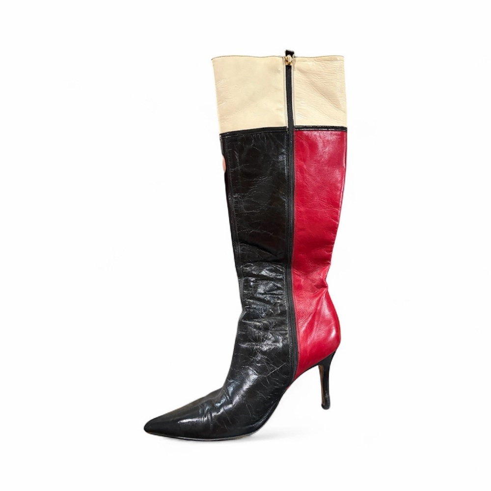 Kate Spade Black, Red, and Cream Heeled Boots